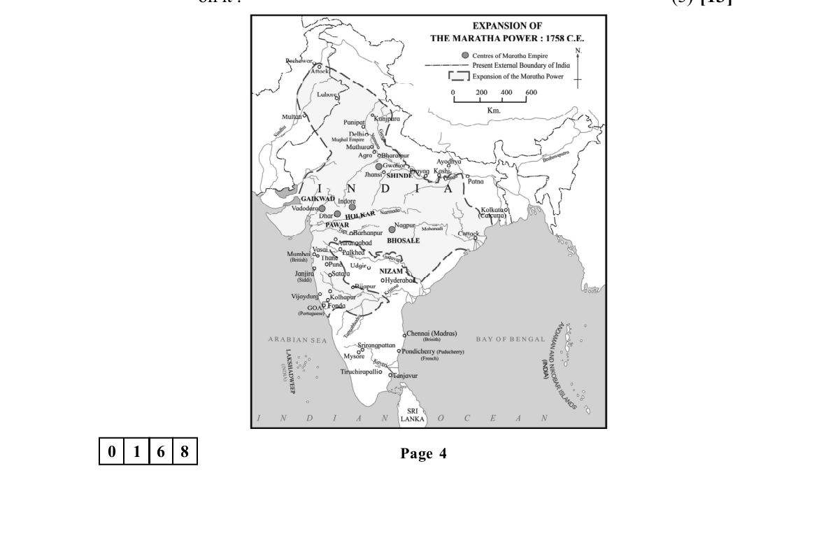 diagram for Observe the map: which power ruled a given region of 18th-century India