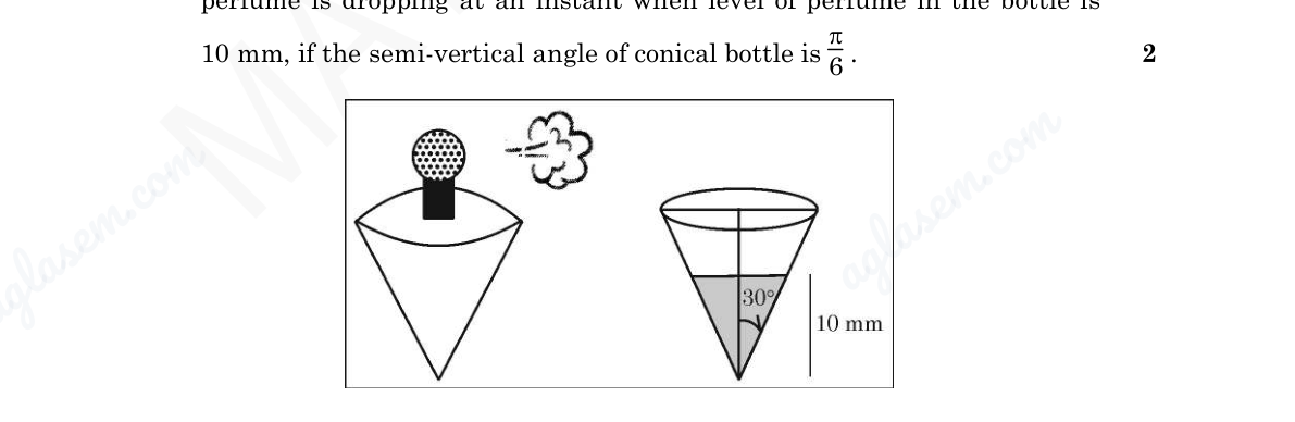 diagram for Related rates in a conical/spherical vessel (volume rate to radius/height/surface rate)